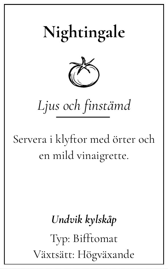 Etikett — Nightingale, Bifftomat, Vårkollektion 2026